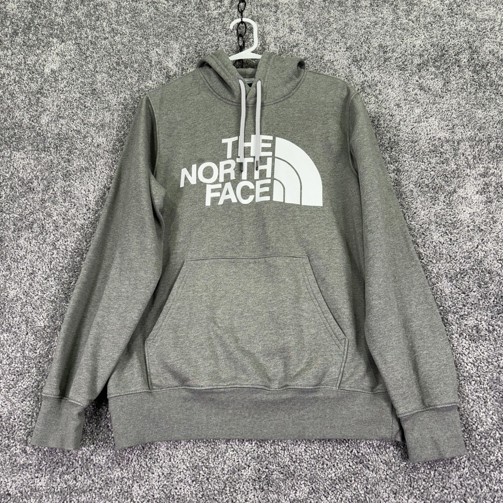 The North Face Hoodie Mens Small Gray Fleece Pullover Big Logo Sweatshirt